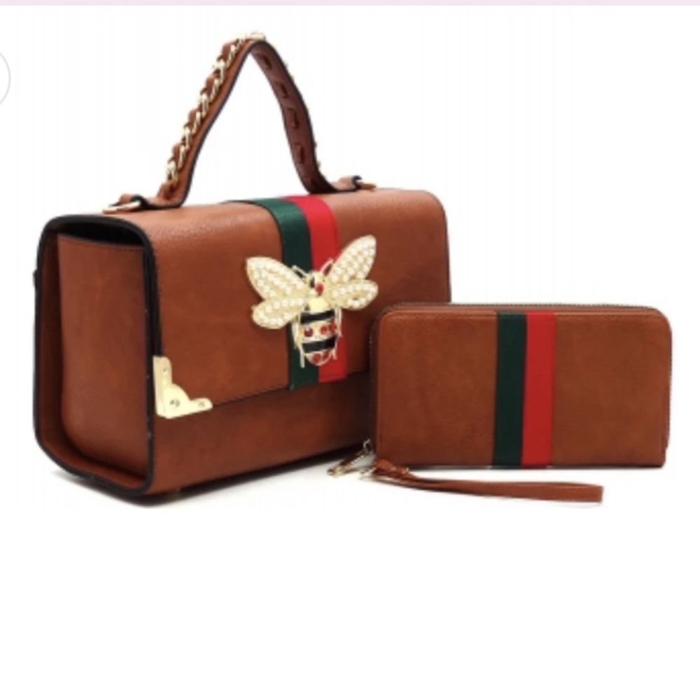 Queen Bee Satchel Crossbody Bag With Matching Wallet. NEW